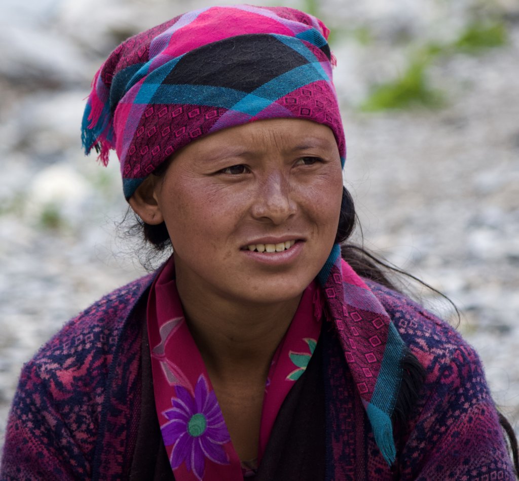 Women in the Tsum Valley wearing traditional Tibetan clothing